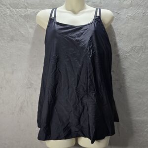 Yonique Tankini Swimsuit Top Size XL  Black Built‎ In Bra Adjustable Strap